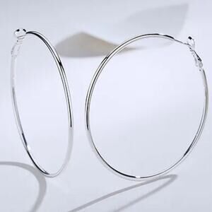 925 Silver 80mm Big Hoop Earrings For Women Fashion Silver Plated Jewelry